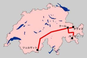氷河特急のルートマップ